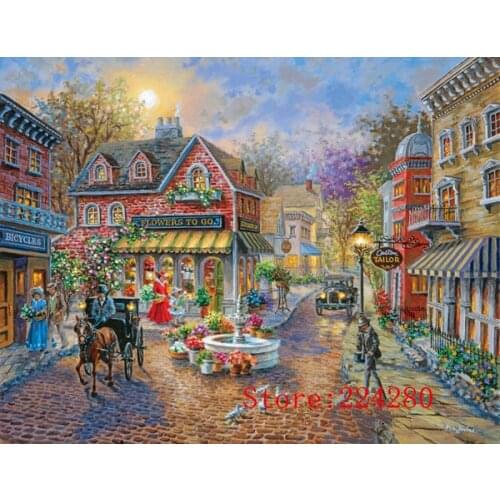 Town Street scenery House Needlework,for embroidery,DIY 14CT Unprinted Cross stitch kit,set Art counted Cross-Stitch decor