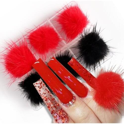 6Pcs Mixed White Fluffy Plush Ball Jewelry Detachable Cute Hairball Magnetic Pompoms Design For Gel Polish Nail Art Decorations