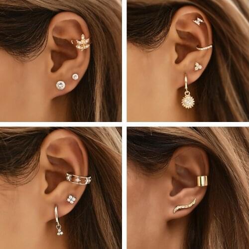 Bohemian Gold Crystal Leaf Lightning Earrings Set for Women Round Geometric Vintage Star Shape 2021 New Fashion Jewelry Simple