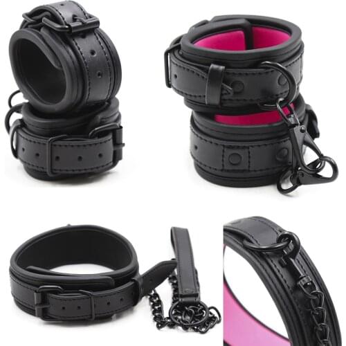 Manyjoy Soft PU Leather SM Products Wrist Cuffs & Ankle Cuffs & Neck Collar Leash Set BDSM Slave Bondage Sex Cosplay Accessories