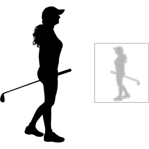 2020 New Hot DIY Shorts Long Hair Hat Girl Sideways Play Golf Silhouette Metal Cutting Dies and For Scrapbooking Foil No Stamps