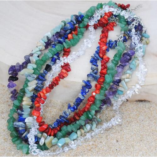 Simple Natural Gems Stone Beaded Necklaces Women Irregular Nuggets Real Amethysts Aventurine Lapis Lazuli Stone Choker Necklaces