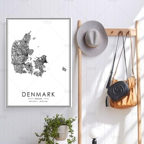 Map print poster canvas poster canvasWorld DENMARKMap Black White MapPoster Picture Art