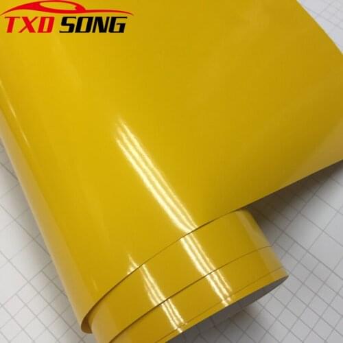 10/20/30/40/50x152cm Glossy Yellow Vinyl Wrap Film Vehicle Wrapping Film Bubble Free Car Decal Bike Phone Console Skin