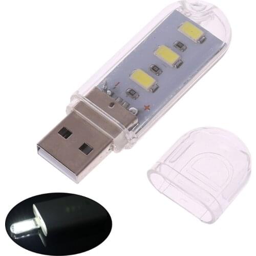 Portable Keychain 3 LED White Night Light USB Power U Disk Shape Lamp W/ Cover Bright Light New 2018