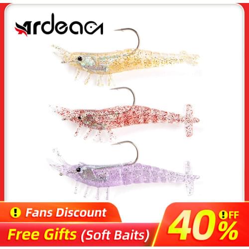 Ardea Shrimp Lure 3pcs 90mm 10g Silicone Soft Transparent Shining Fake Artificial Bait With Hook Jigging Slow Fishing Tackle