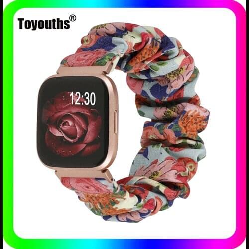 Toyouths Scrunchie Elastic Watch Strap for Fitbit Versa 2 Band Farbic Solo Loop Elastic Strap for Fitbit Versa Women Watchbands