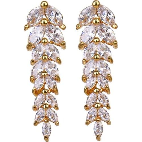 ORZTOON Luxury Leaf Long Cubic Zirconia Earrings For Women Elegant Crystal Dangle Earrings Bridal Wedding Jewelry 2021 New