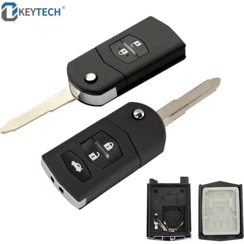 OkeyTech 2/3 Buttons Big Battery Hold Flip Folding Remote Car Key Case Fob For MAZDA 3 5 6 Series M6 RX8 MX5 With Uncut Blade