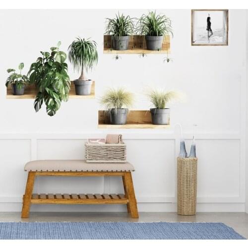 Modern Stereo Wall Stickers Room Decoration Bedroom Study Living Room Corridor Wall Shelf Green Plant Mural Home Office Decor