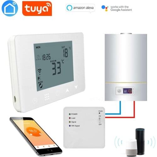 TUYA WiFi& RF Wireless Room Thermostat for Gas Boiler/Water/Floor Heating Remote Control Temperature Controller Works with ALEXA