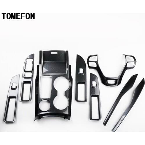 TOMEFON For Ford Explorer 2016 2017 LHD ABS Carbon Fiber Interior Console Steering Gear Shift Storage Box Window Switch Trim