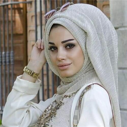 2021 Spring muslim women gold silver yarn glitter hijab scarf islamic headscarf foulard femme musulman arab head wraps lady