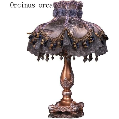 High grade European luxury resin table lamp living room bedside lamp French lace decorating table lamp free shipping