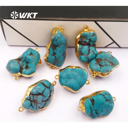 WT-C218 Wholesale natural blue howlite stone connector fashion random shape tur.quoise pendants for women jewelry making