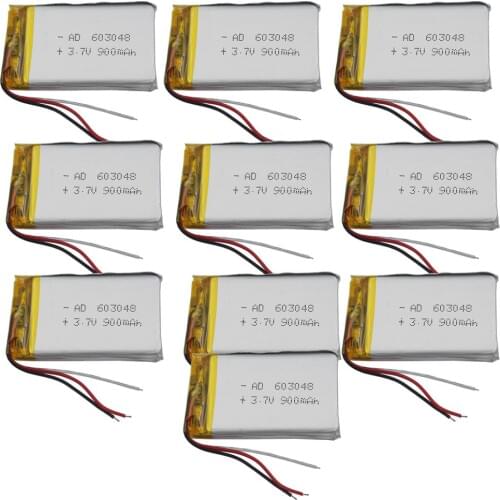 XINJ 10pcs 3.7V 900mAh 3wires for thermistor Lithium Polymer Rechgerable Li-ion Battery 603048 For GPS Camera E-book Tablet PC