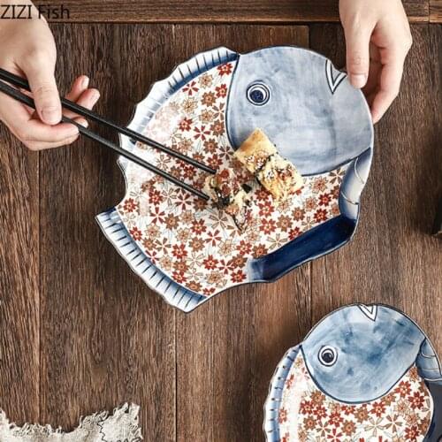 Japanese Ceramic Tableware Fish-shaped Sushi Dessert Plate Breakfast Plate Creative Home Kitchen Restaurant Fruit Cutlery Tray