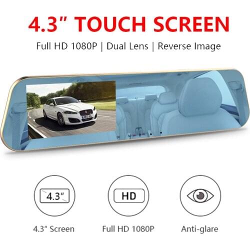 Car Driving Recorder 4.3-inch Car Camera Rearview Mirror DVR Dash Cam Video Registrator FHD 1080p Night Vision Monitor