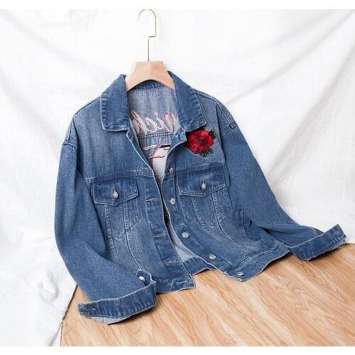 2020 Fashion Autumn The New Embroidery Wash Loose Wild Long Sleeve Denim Jacket Free Shipping