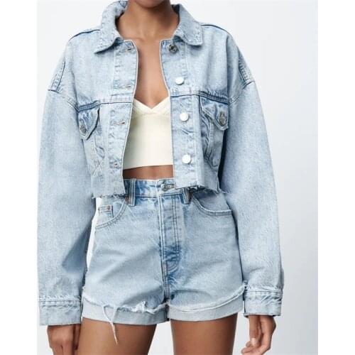 ZXQJ Women 2021 Fashion Single Breasted Short Denim Jacket Vintage Long Sleeve Female Jacket Coats