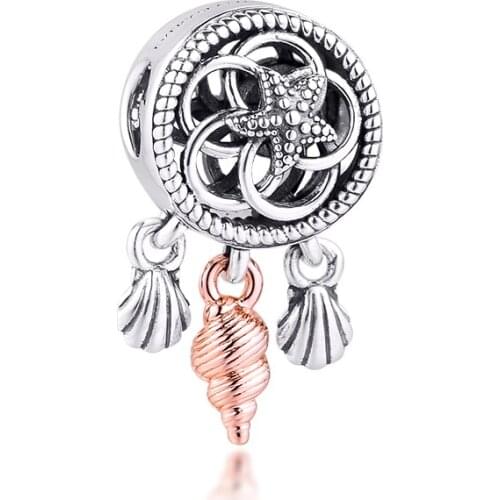 Openwork Seashell Dreamcatcher Charm 925 Sterling Silver Original Beads Fits Pandora Bracelet Fine Jewelry for Women DIY Making