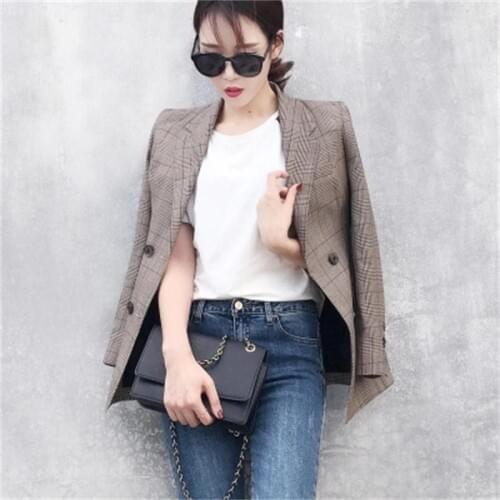 Women Retro Plaid Blazers and Jackets Suit Ladies Long Sleeve Work Wear Blazer Casual Female Outerwear Wear to Work Coat Women