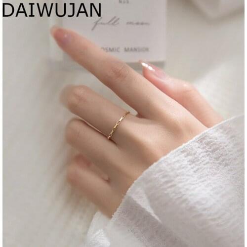 DAIWUJAN Korean Style 925 Sterling Silver Ring For Women Minimalist Gold Color Geometric Chain Rings Knuckle Finger Accessories
