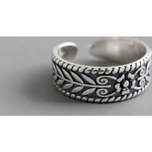 Real 925 sterling silver leaf flower rings for women accessories, vintage adjustable female finger ring silver 925 jewelry 2020