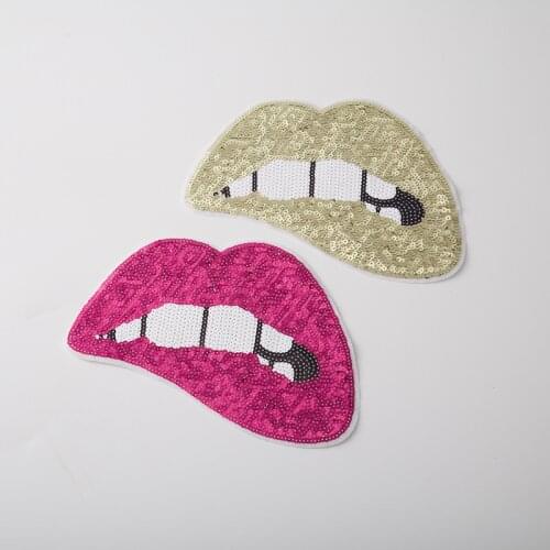 2pcs 26*17cm Rose Red Sequins Lips Patches Garment Accessories Embroidered Sewing/ iron On Patch For Cloth DIY Motif Applique