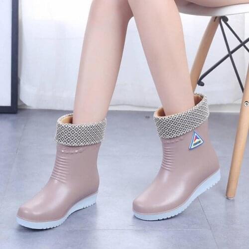 2021 Waterproof Winter Shoes Woman Fashion RainBoots Warm Plush Anti-slip Ladies Work Boots Slip On Platform Botas Mujer SH09241
