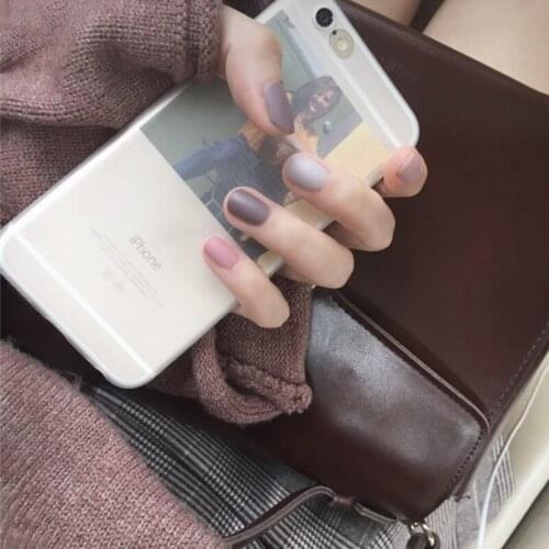 New ins matte cream pink coffee and gray hit pure color false nails 24pcs cute bride full nail tips short size lady fake nails