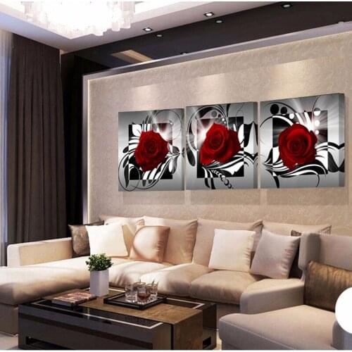 3pcs diamond painting red roses flowers diamond Embroidery full square diamond Mosaic Picture of Rhinestone 3d Cross-Stitch C989