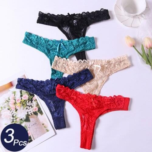 3Pcs/lot Sexy Womens Lace Sport Panties Underwear Hollow Out Thongs Mid Waist Solid Comfort Breathable Lady Lingerie G-String