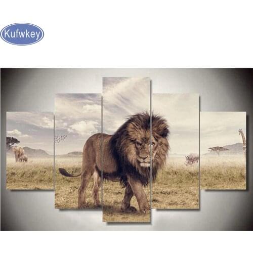 5D diy diamond painting lion primeval forest,3d cross stitch,full diamond embroidery,diamond mosaic needlework Multi-pictures