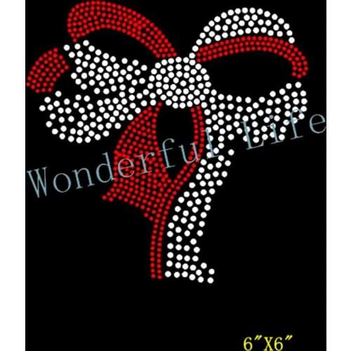 Free Shipping red with white clear crystal ribbon sparkle Iron On hotfix rhinestones transfer blingbling transfer