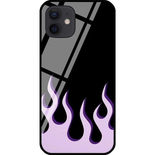 Purple Flames Black Goth Gothic Tempered Glass Case For iPhone 11 12 Pro MAX XS XR X 7 8 Plus SE Phone Back Cover Shell