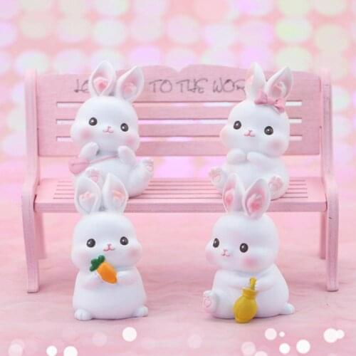 Rabbit Figurines Lovely Shape Micro Landscape Resin Cartoon Rabbit Craft Ornament for Car Decor Hanger Accessories