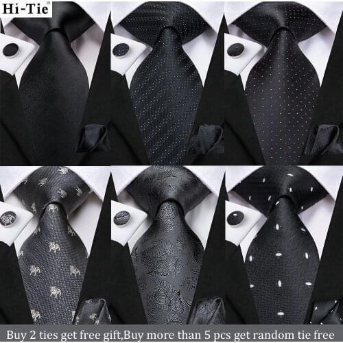 Hi-Tie 8.5cm Black Solid Striped Paisley 100% Silk Mens Business Tie Neck Tie for Men Fashion Luxury Wedding Necktie Gravatas