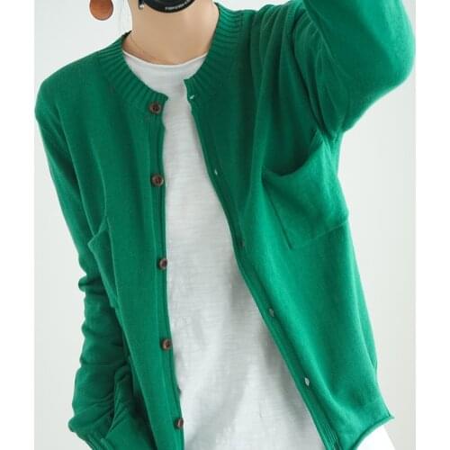 100% Cotton Women Cardigan Sweater 2021 Spring Autumn Casual Soft Knitted Womens Jacket With Pockets Fashion Long Sleeve Coat