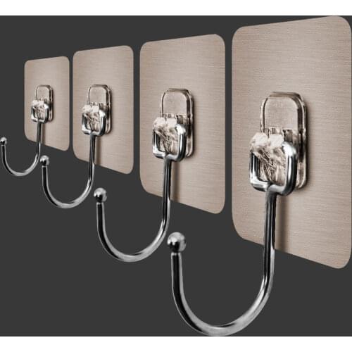 5Pcs Stainless Steel Hook Large Non Punching Multi Function Door Back Wall Strong Adhesive Hook Toilet Dormitory Kitchen Hook
