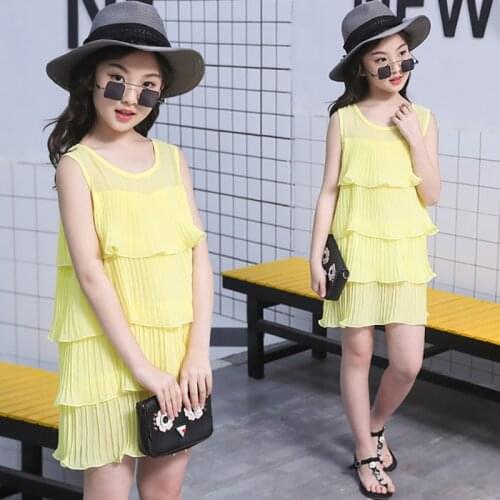 Summer Baby Girls Dress With Solid And Sleeveless Princess Soft Dress Party Dresses Clothes White Red Pink Solid Vestido