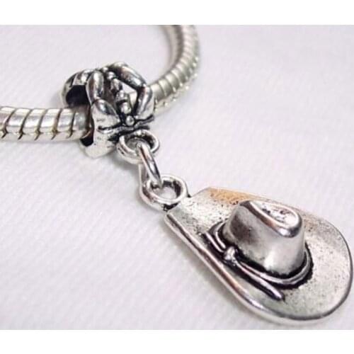 Hot ! 10 pcs Zinc Alloy Cowboy Hat Charm Dangle Bead Fit Charm Bracelet 32x13.5mm (cx80)