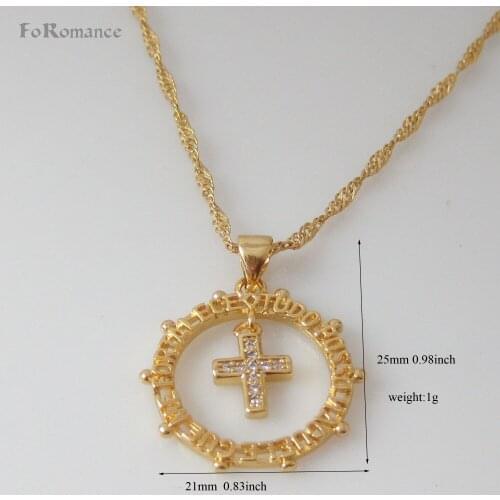 Min order 10$ YELLOW GOLD GP 18" NECKLACE & JESUS CROSS RELIGIOUS GOD HANGS 0.98" PENDANT me fortalece tudo posso naquele GUE