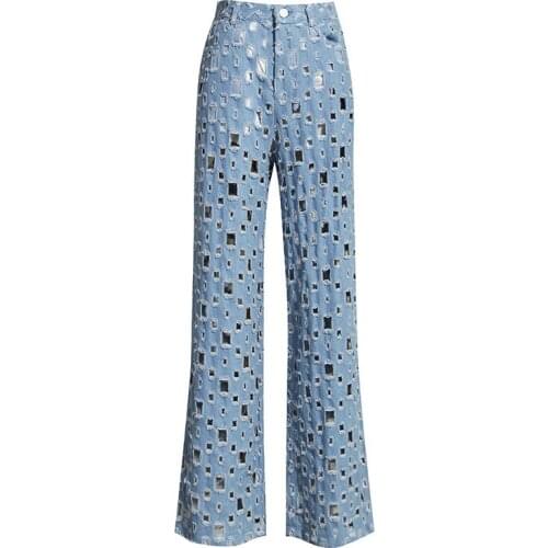 Fashion Jeans Pants New Spring Autumn Vintage Slim Holes Hollow Washed Raw Edges Loose Wide Leg Pants Women Denim Casual Pants