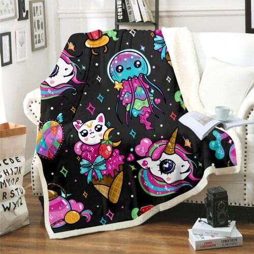 Unicorn Rainbow Horse Blanket 3D Print Sherpa Blanket on Bed Kids Girl Flower Home Textiles Dreamlike Style 03
