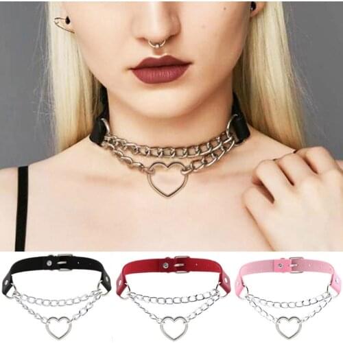 New Girls Women Sexy Gothic Lock Harajuku Chocker Necklace Heart Key Rivets Black Goth Punk Chokers Gothic Choker Necklace