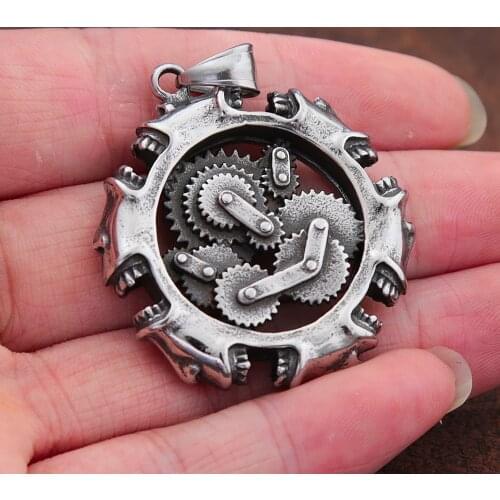 Punk Hip Hop Mechanical Skull Pendant Necklace Men Gothic Mechanical Gear Stainless Steel Biker Necklace Fashion Jewelry Gift