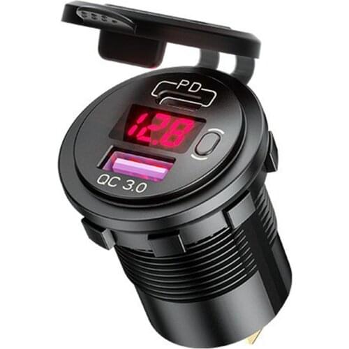 P21-B Car Fast Charging With 12V PD+USB Output Port With Voltage Display Suitable For Cars And Motorcycles