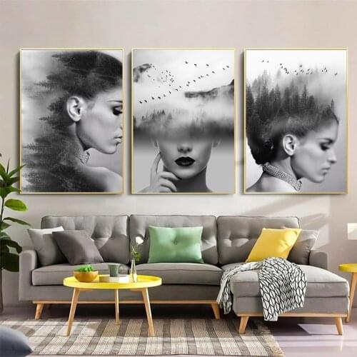 Forest Landscape Woman Abstract Canvas Painting Black And White Wall Art Print Poster Nordic Picture Living Room Home Decoration