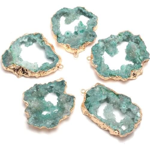 Natural Stone green Crystal Cluster Pendants Irregular Shape Exquisite Charm For jewelry making DIY necklace Earring accessories
